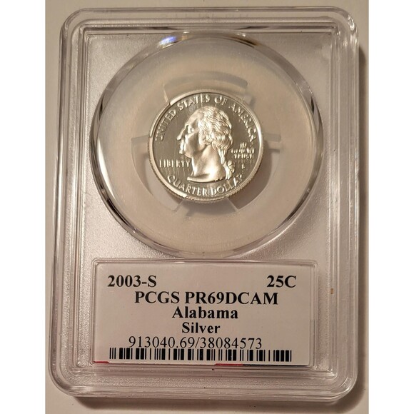 2003 S Silver Alabama State Quarter Proof PR69 DCAM PCGS Flag Label - Picture 2 of 2